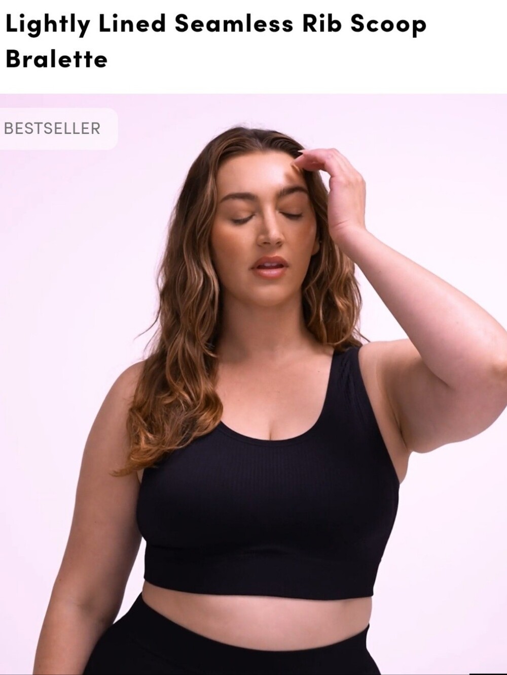 Lightly Lined Seamless Rib Scoop Bralette- Black Size 1